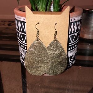 Handmade Leather Gold Teardrop Earrings $16 each pair